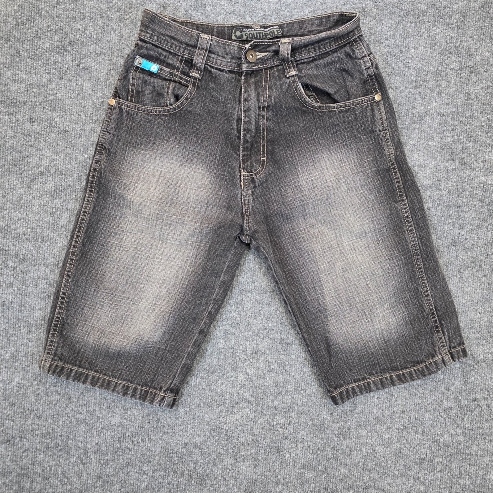 VTG Southpole Denim Shorts Kids Size 12 Black Faded Baggy Y2K Skate Streetwear